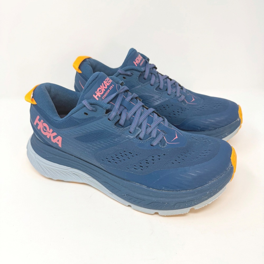 Hoka One One Stinson ATR 6 Womens 9.5 Trail Running Shoes Blue Pink 1110507 MBSF